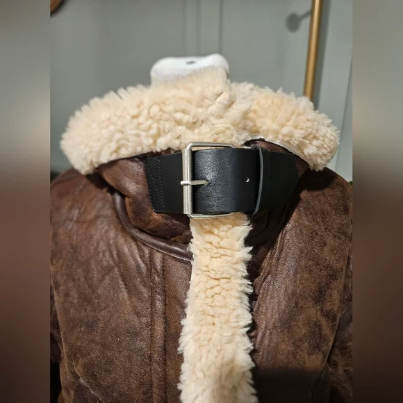 PACSUN Faux Leather Sherpa Moto Jacket. Brown/cream. Size Small - Picture 16 of 16